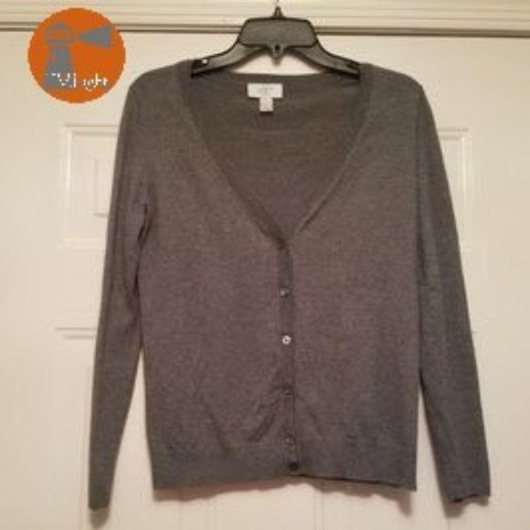 Ann Taylor LOFT Sweater Medium Petite Grey Cardigan - Picture 1 of 4